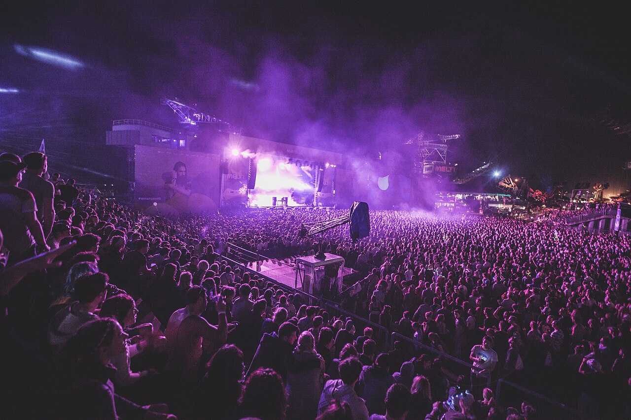 Il pubblico sotto il palco di un concerto